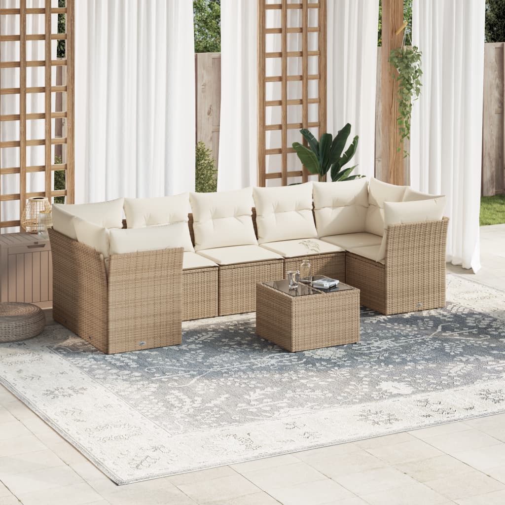 vidaXL 8-tlg. Garten-Sofagarnitur mit Kissen Beige Poly Rattan