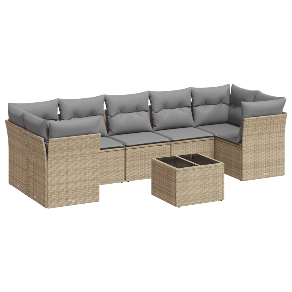 Thumbnail - vidaXL 8-tlg. Garten-Sofagarnitur mit Kissen Beige Poly Rattan