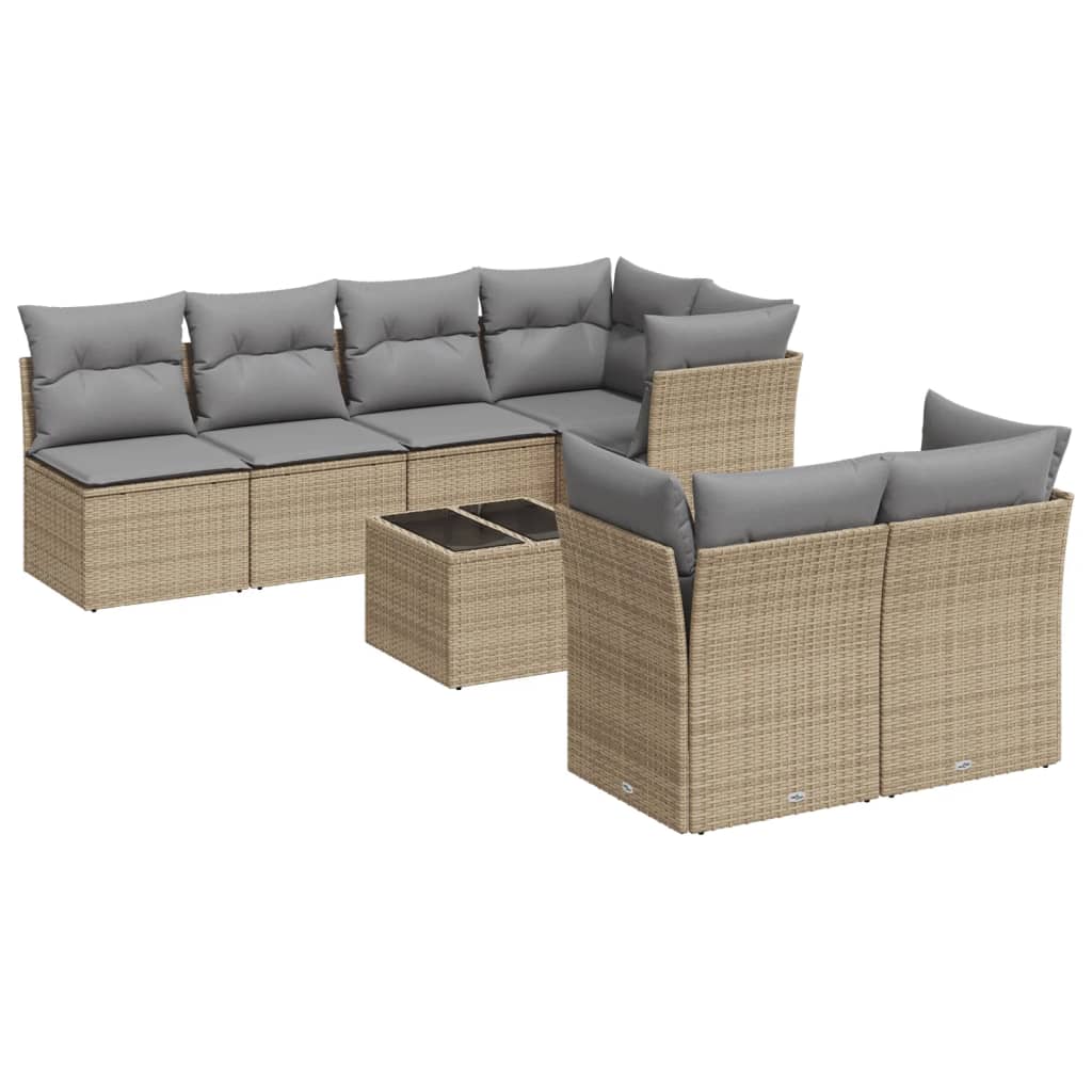 Thumbnail - vidaXL 8-tlg. Garten-Sofagarnitur mit Kissen Beige Poly Rattan