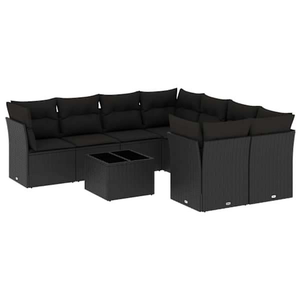 vidaXL 9-osaline aiadiivani komplekt patjadega, must, pol&uuml;rotang