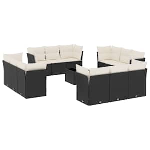 vidaXL 13-osaline aiadiivani komplekt patjadega, must, pol&uuml;rotang