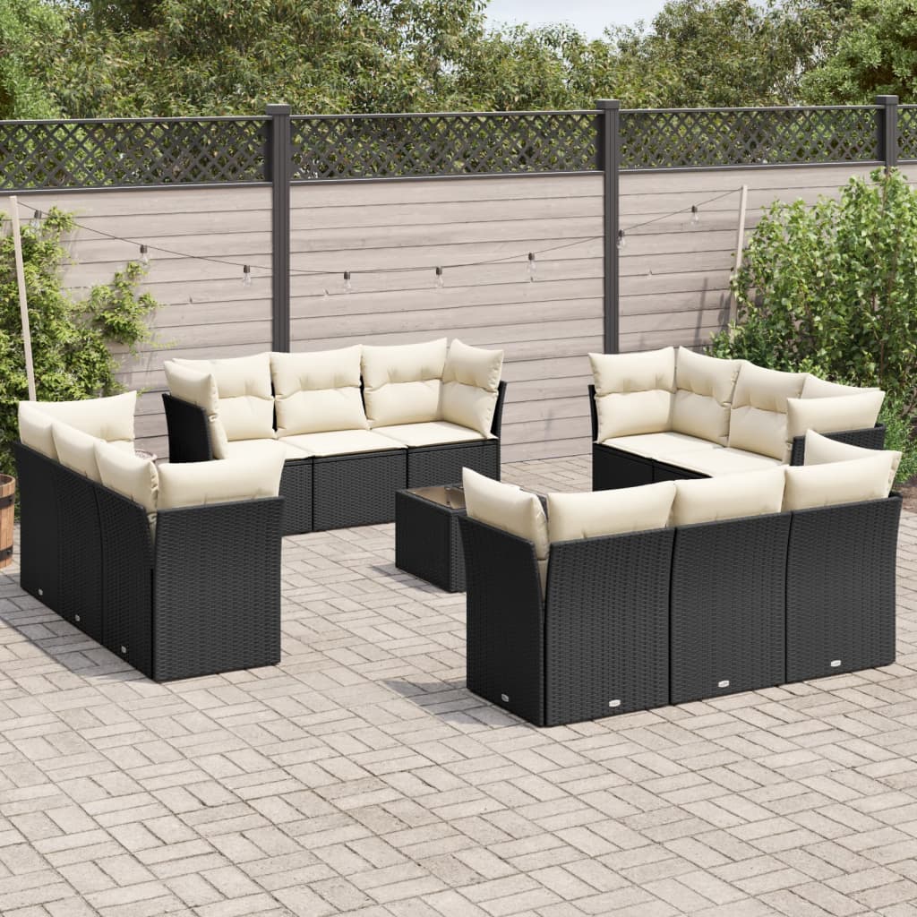 13-tlg. Garten-Sofagarnitur mit Kissen Schwarz Poly Rattan