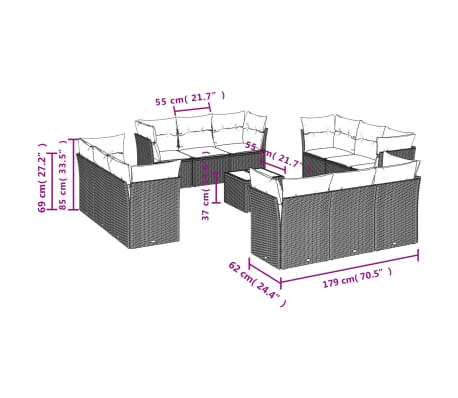 vidaXL 13-tlg. Garten-Sofagarnitur mit Kissen Beige Poly Rattan