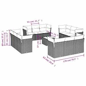 vidaXL Set Divano da Giardino 13 pz con Cuscini Beige in Polyrattan