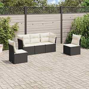 Vrtna sedežna garnitura 5-delna z blazinami črn poli ratan