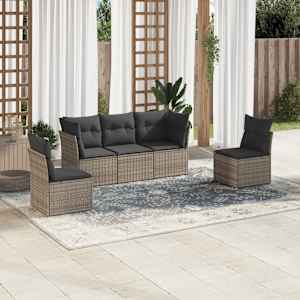 Vrtna sedežna garnitura 5-delna z blazinami siv poli ratan