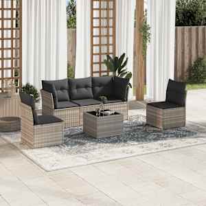 Vrtna sedežna garnitura 6-delna z blazinami siv poli ratan