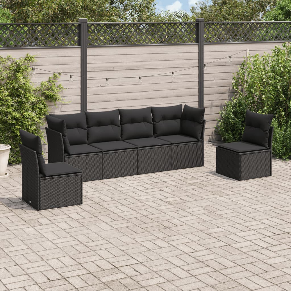 vidaXL 6-tlg. Garten-Sofagarnitur mit Kissen Schwarz Poly Rattan