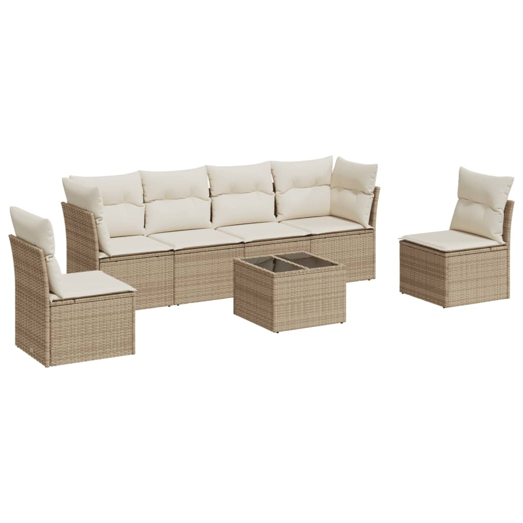 Thumbnail - vidaXL 7-tlg. Garten-Sofagarnitur mit Kissen Beige Poly Rattan