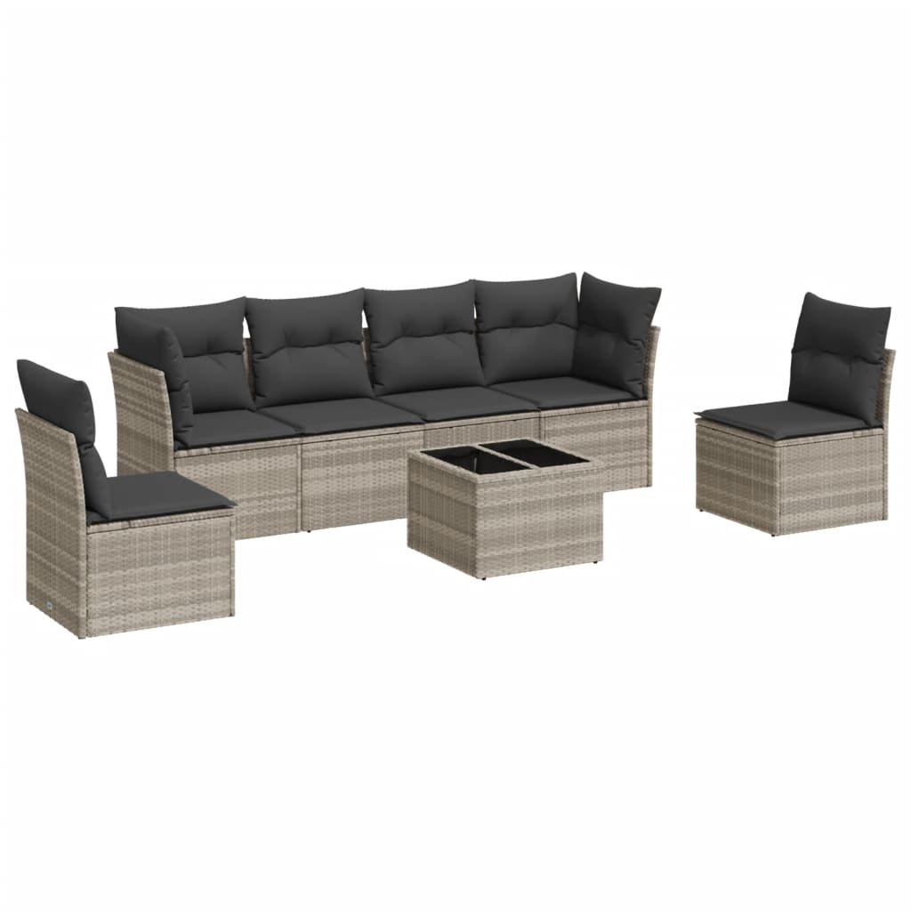 Thumbnail - vidaXL 7-tlg. Garten-Sofagarnitur mit Kissen Hellgrau Poly Rattan