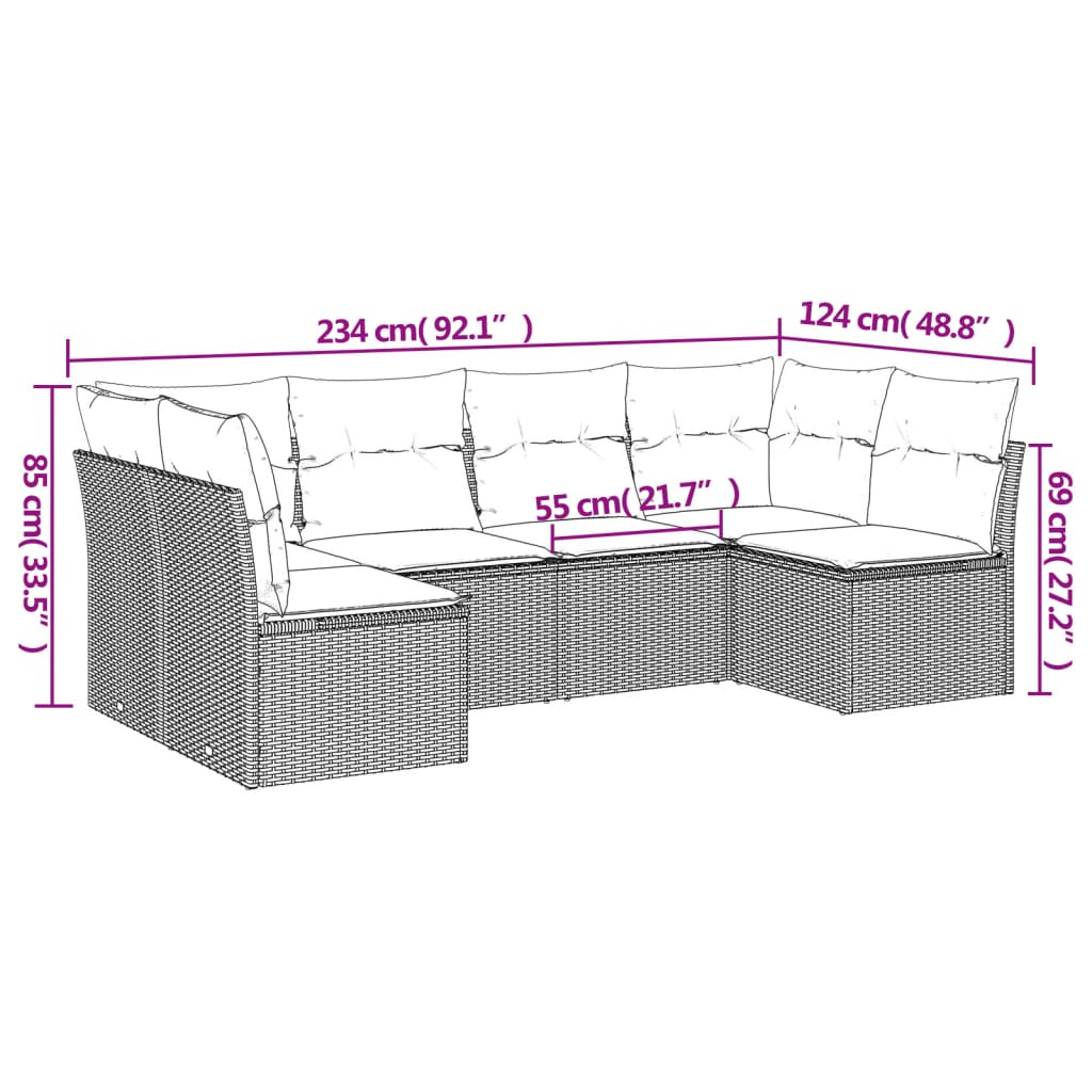 vidaXL 6-delige Loungeset met kussens poly rattan zwart afbeelding