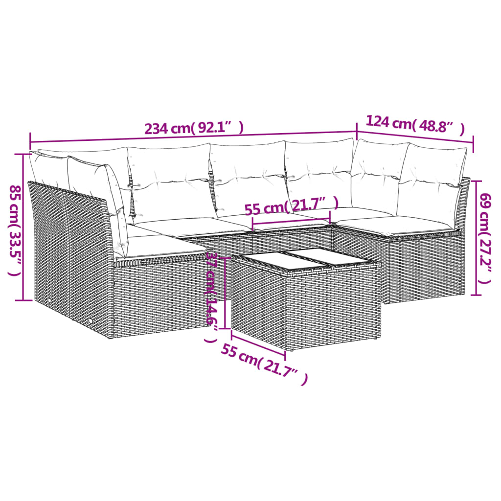 vidaXL 7-delige Loungeset met kussens poly rattan zwart afbeelding