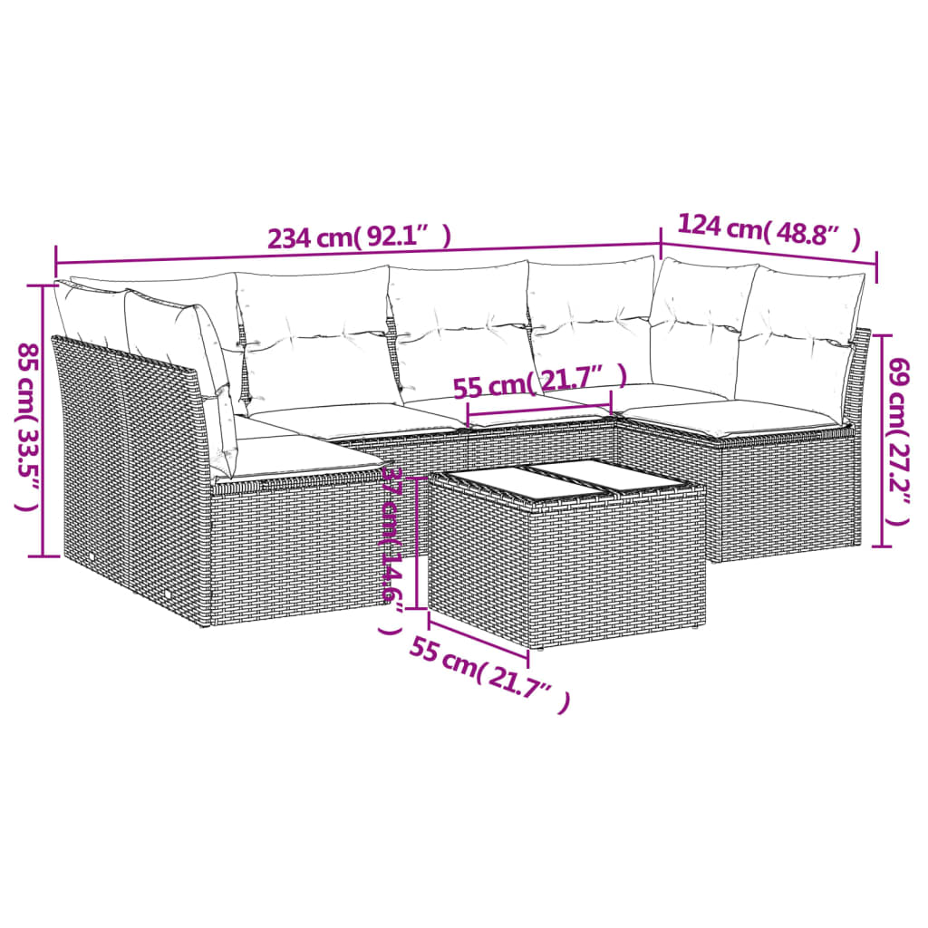 vidaXL 7-delige Loungeset met kussens poly rattan grijs afbeelding