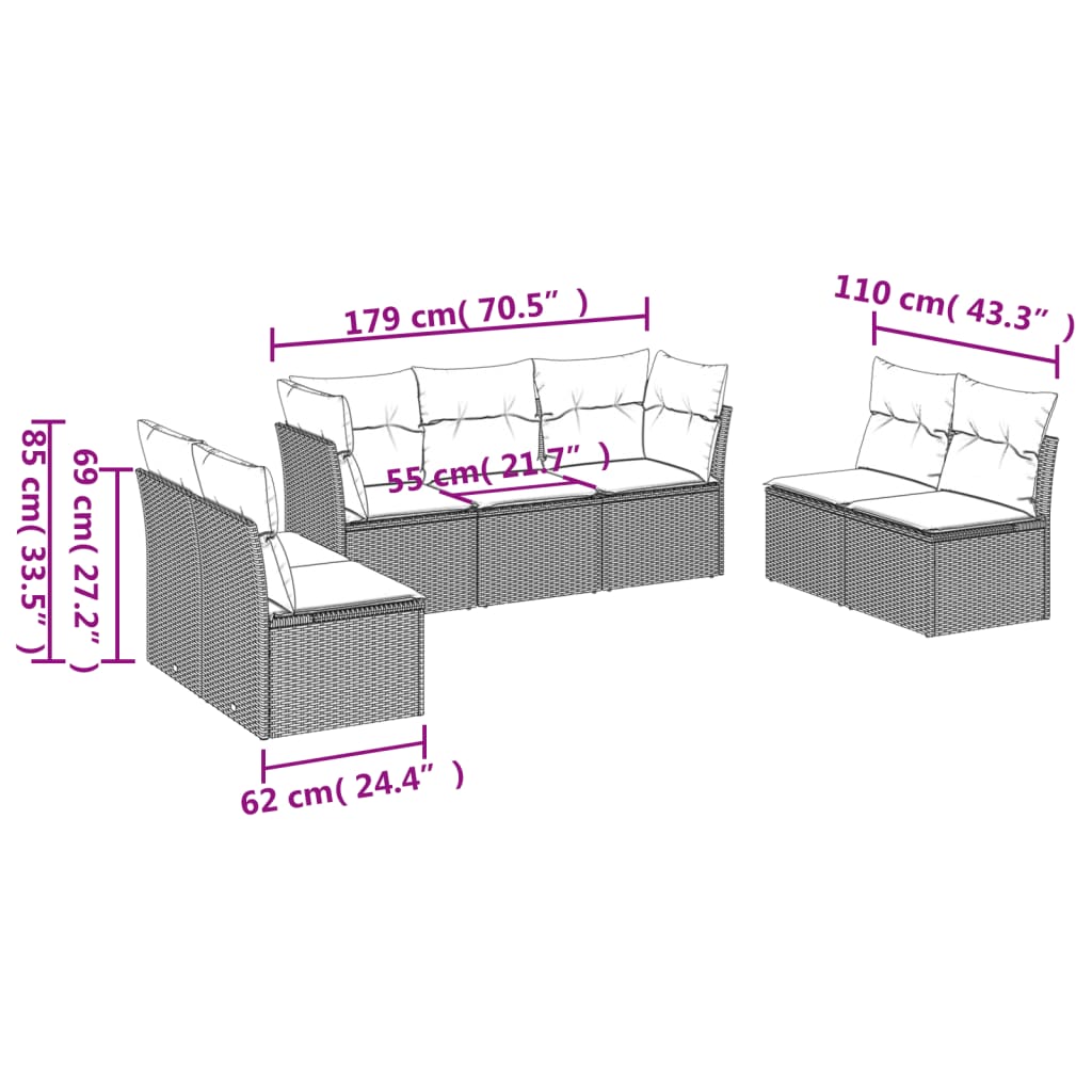 vidaXL 7-delige Loungeset met kussens poly rattan lichtgrijs afbeelding