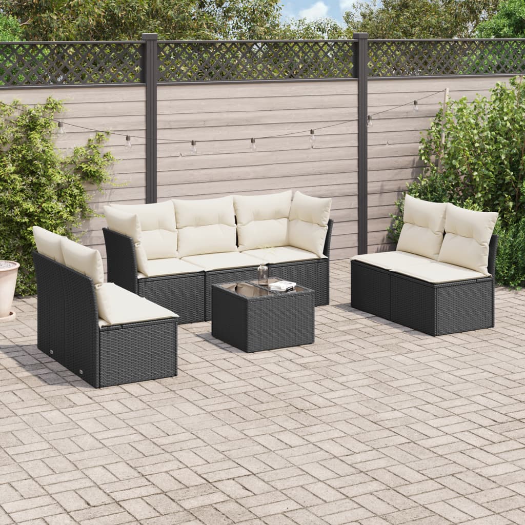 vidaXL 8-tlg. Garten-Sofagarnitur mit Kissen Schwarz Poly Rattan