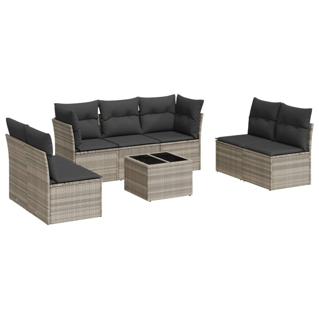 Thumbnail - vidaXL 8-tlg. Garten-Sofagarnitur mit Kissen Hellgrau Poly Rattan