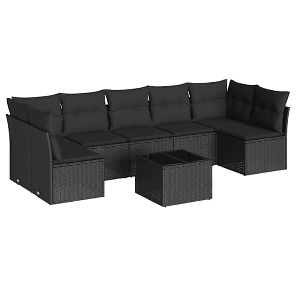vidaXL 8-osaline aiadiivani komplekt patjadega, must, pol&uuml;rotang
