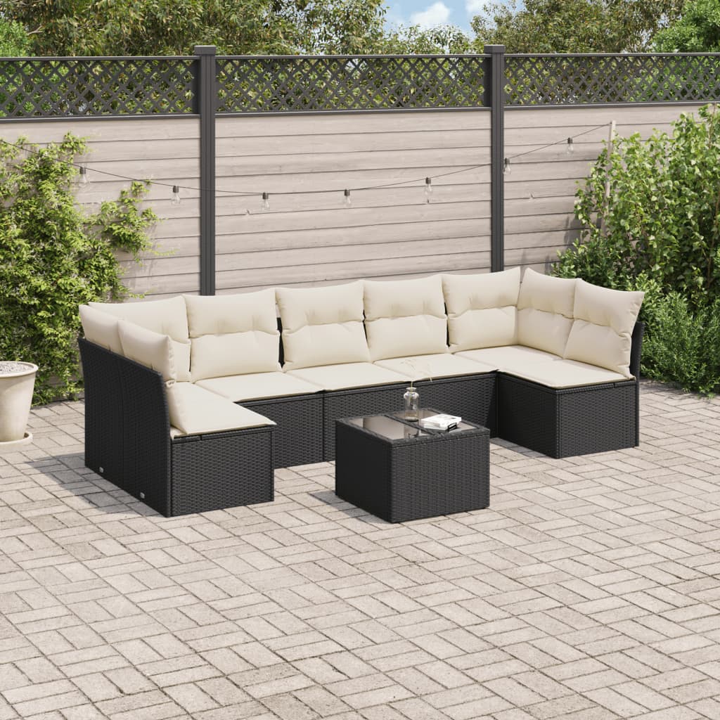 vidaXL 8-tlg. Garten-Sofagarnitur mit Kissen Schwarz Poly Rattan