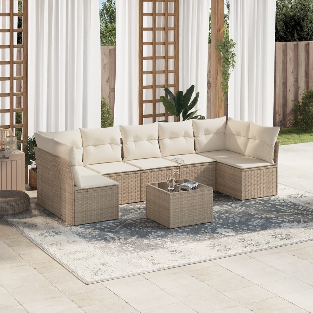 vidaXL 8-tlg. Garten-Sofagarnitur mit Kissen Beige Poly Rattan