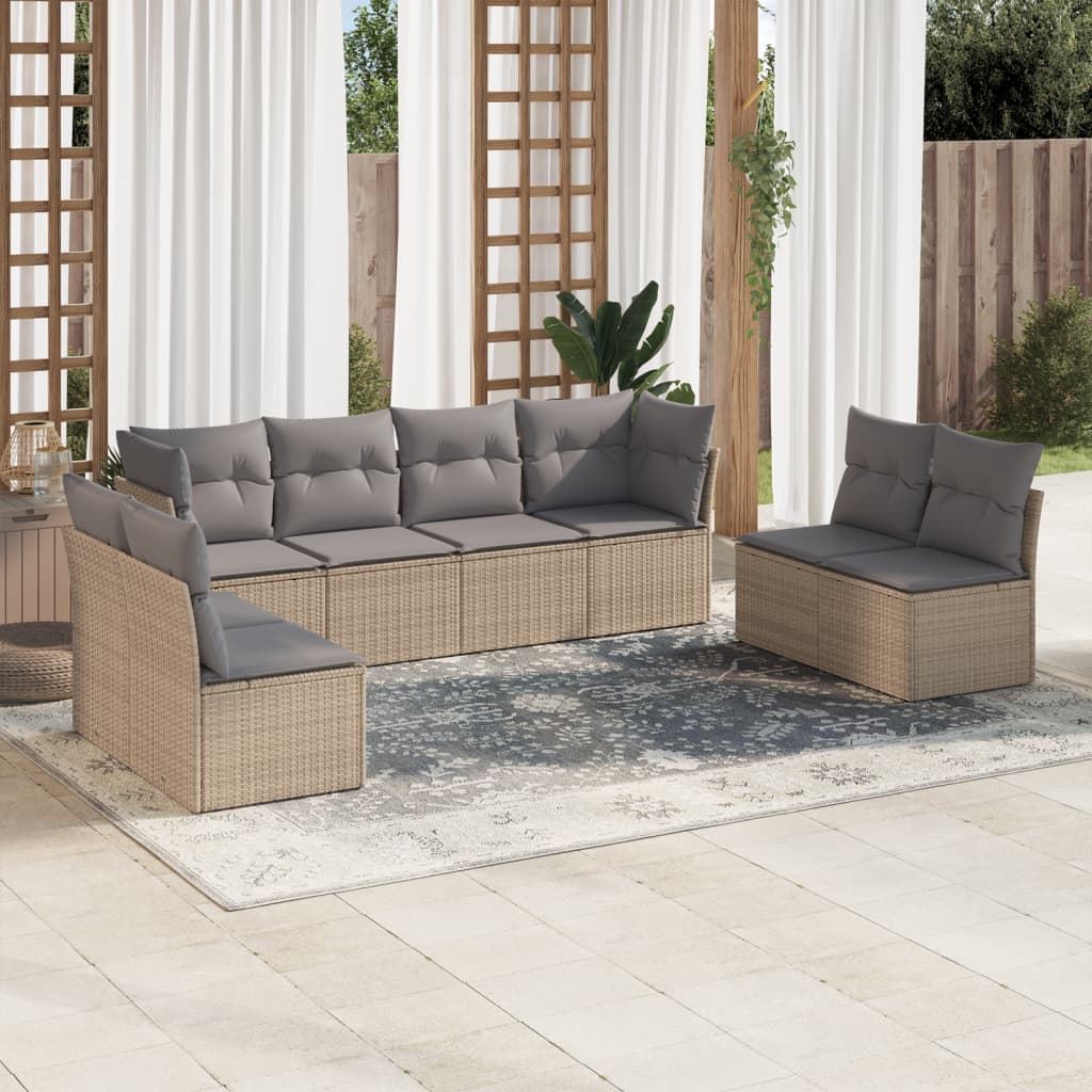 vidaXL 8-tlg. Garten-Sofagarnitur mit Kissen Beige Poly Rattan