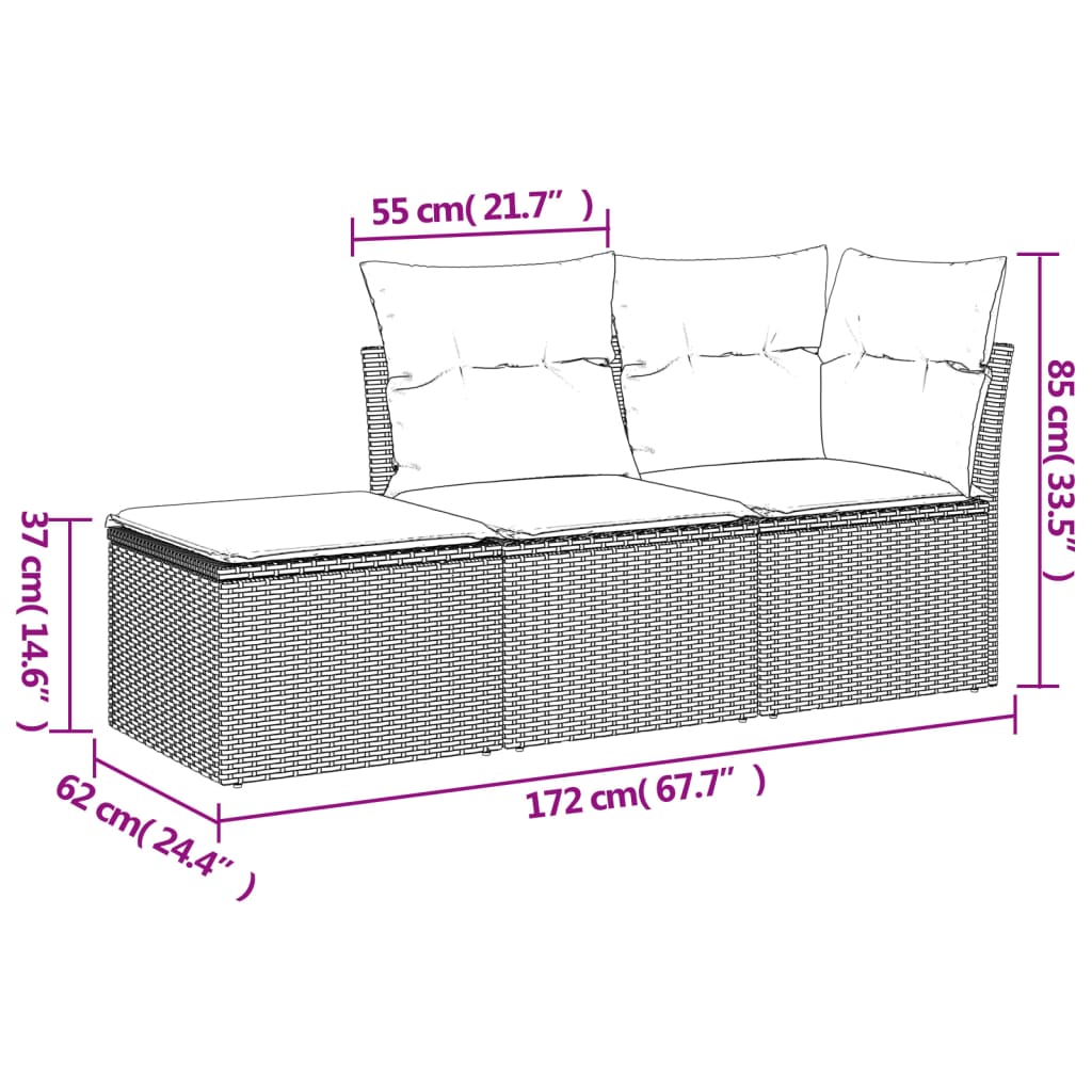 3-częściowa sofa do ogrodu, z poduszkami, szara, polirattanowa