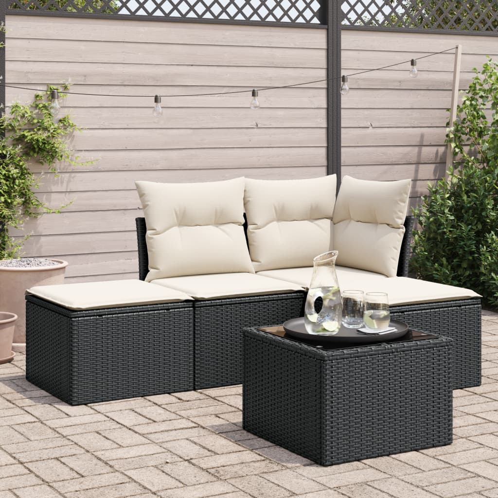 vidaXL 5-tlg. Garten-Sofagarnitur mit Kissen Schwarz Poly Rattan