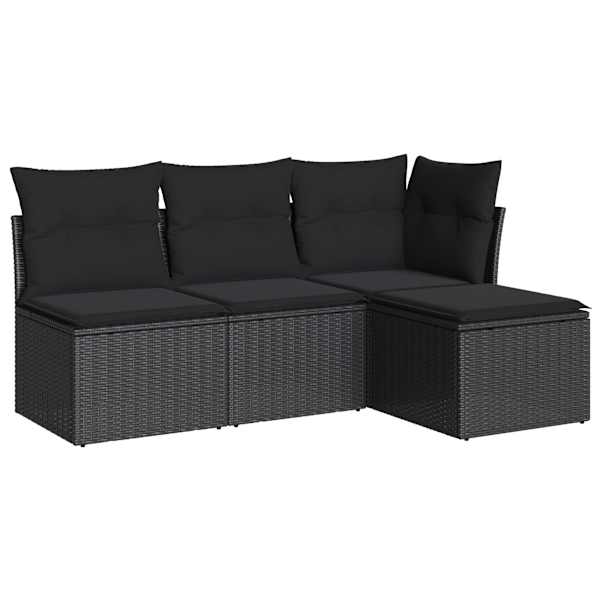 vidaXL 4-osaline aiadiivani komplekt patjadega, must, pol&uuml;rotang