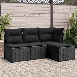 Vrtna sedežna garnitura 4-delna z blazinami črna poli ratan