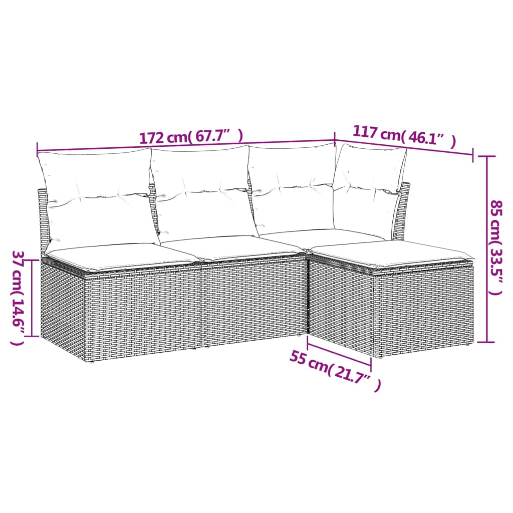 Set canapele de grădină, 4 piese, cu perne, bej, poliratan 3249337 - imagine 3