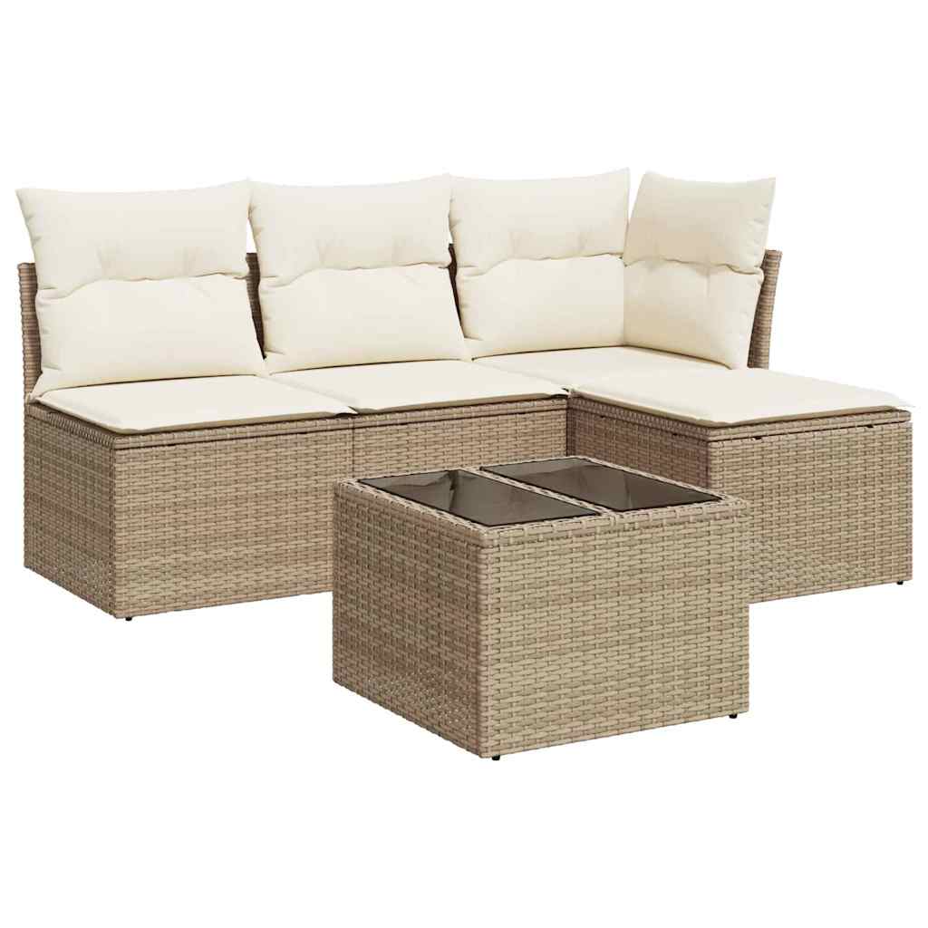 Thumbnail - vidaXL 5-tlg. Garten-Sofagarnitur mit Kissen Beige Poly Rattan