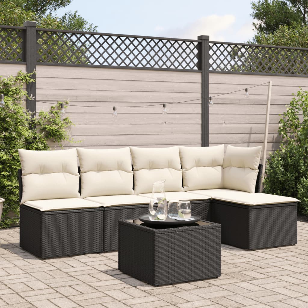 vidaXL 6-tlg. Garten-Sofagarnitur mit Kissen Schwarz Poly Rattan