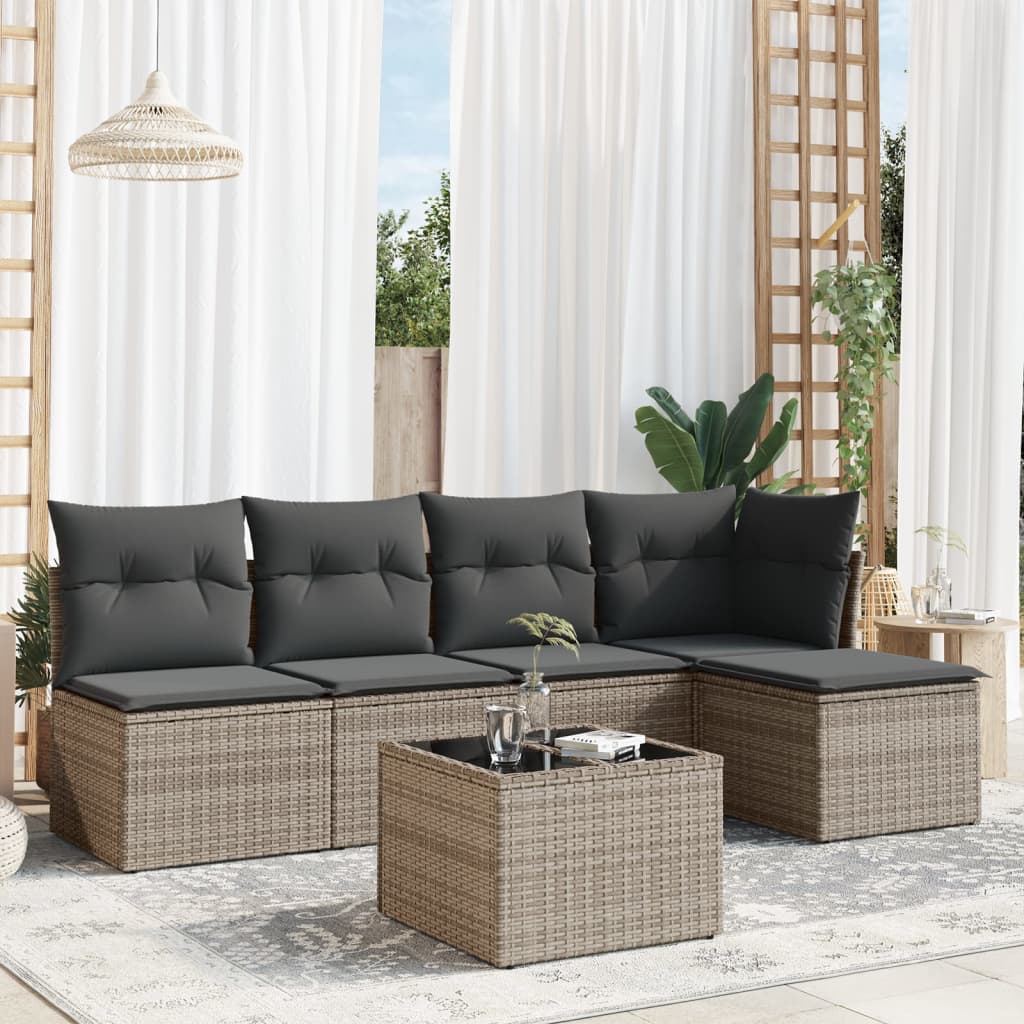 vidaXL 6-tlg. Garten-Sofagarnitur mit Kissen Grau Poly Rattan