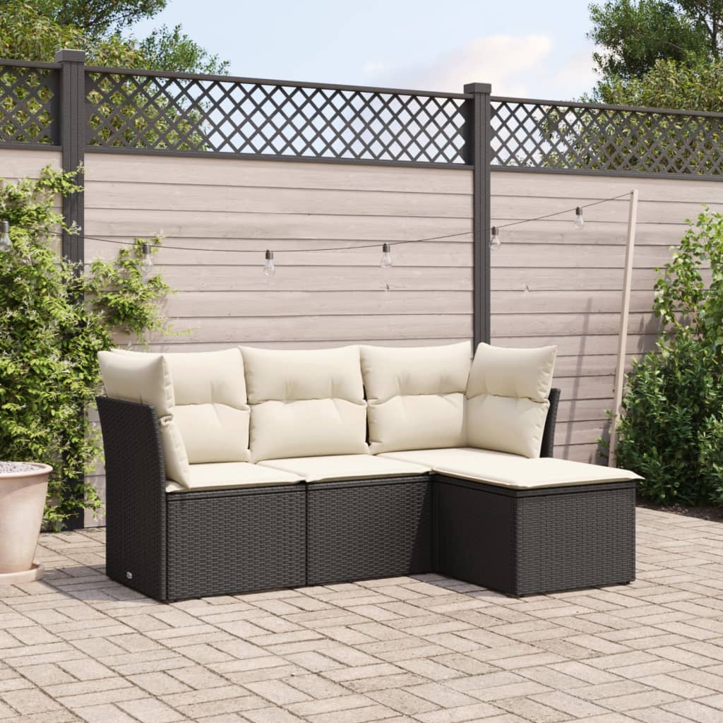 4-tlg. Garten-Sofagarnitur mit Kissen Schwarz Poly Rattan