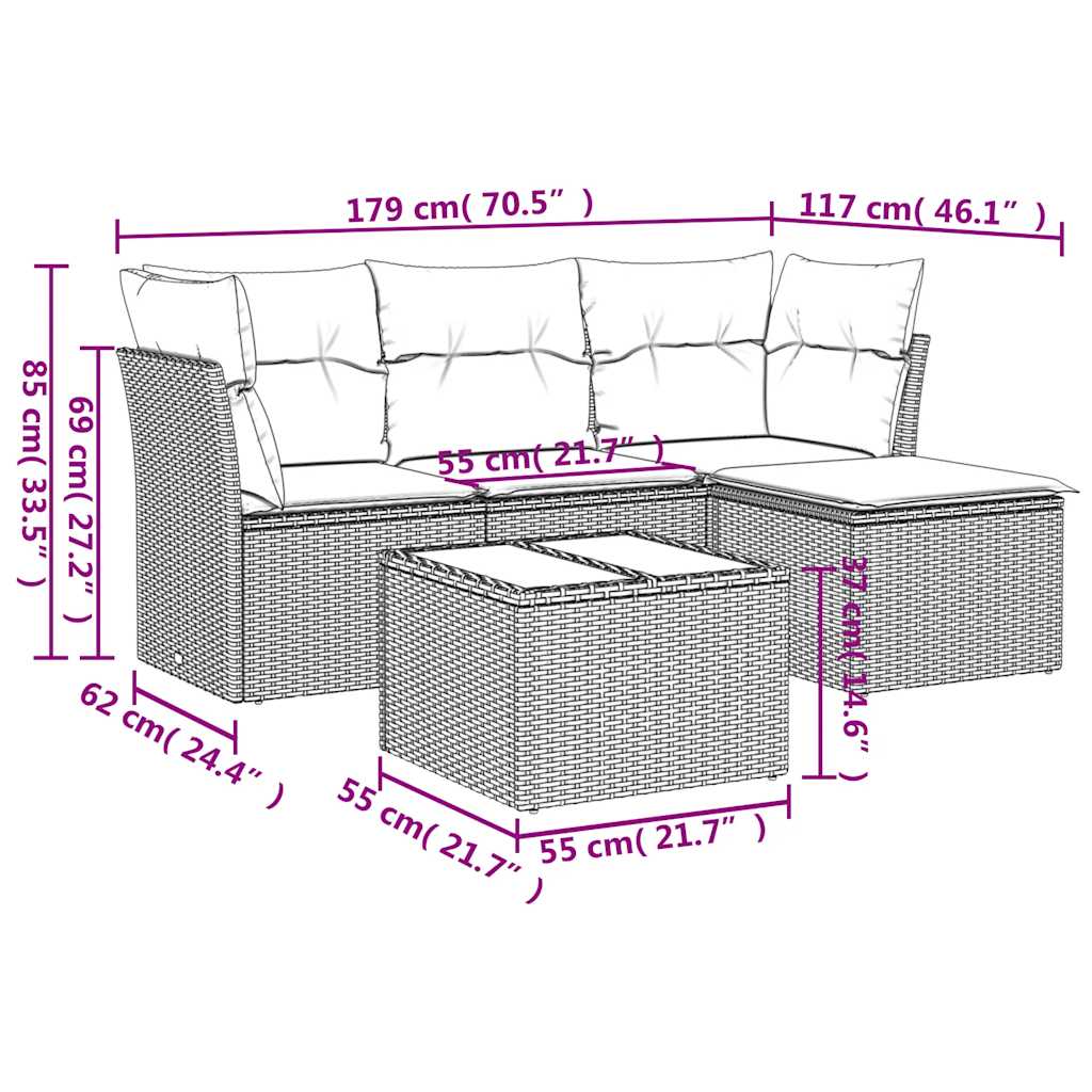 Set canapele de grădină cu perne, 5 piese gri deschis poliratan 3249391 - imagine 3