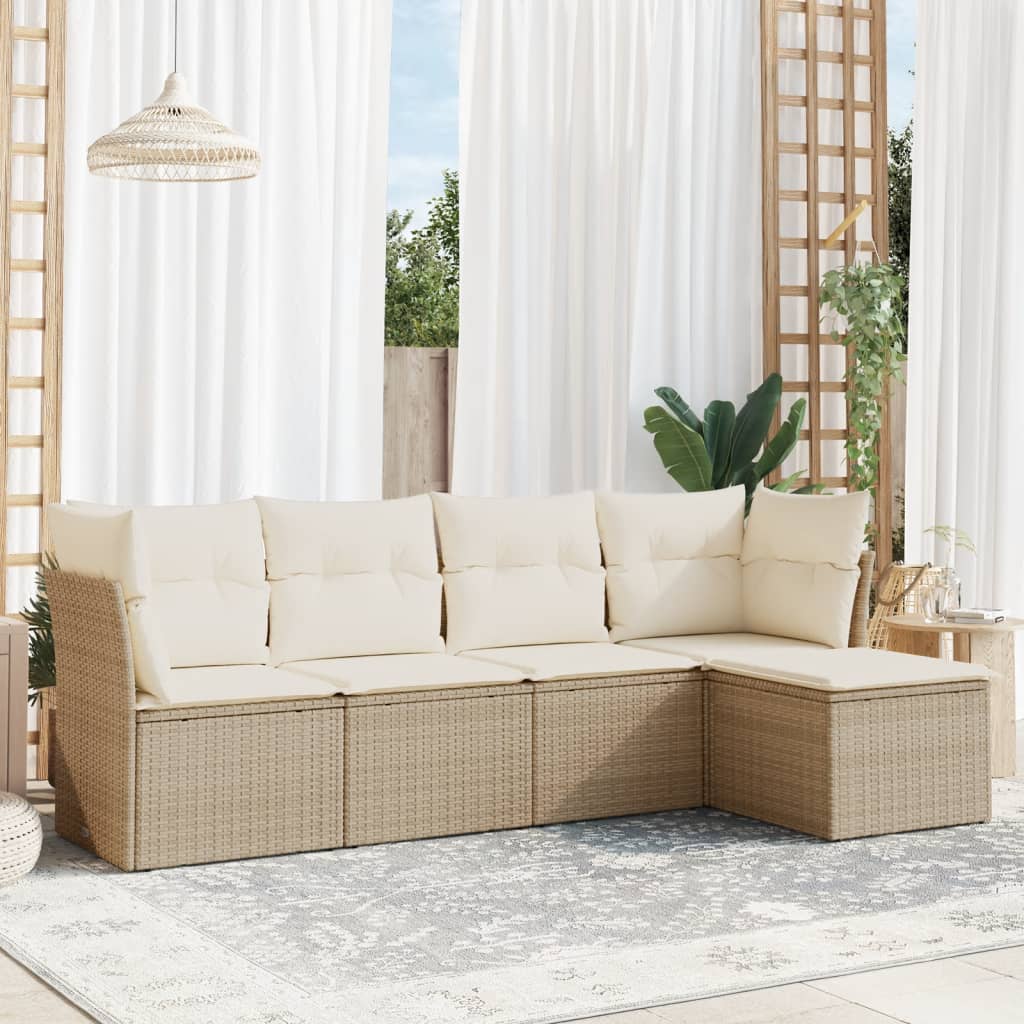 vidaXL 5-tlg. Garten-Sofagarnitur mit Kissen Beige Poly Rattan