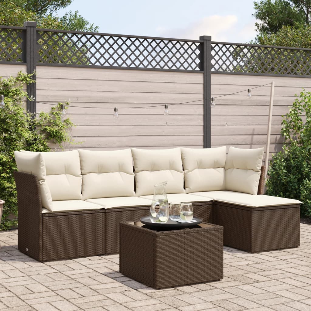 vidaXL 6-tlg. Garten-Sofagarnitur mit Kissen Braun Poly Rattan