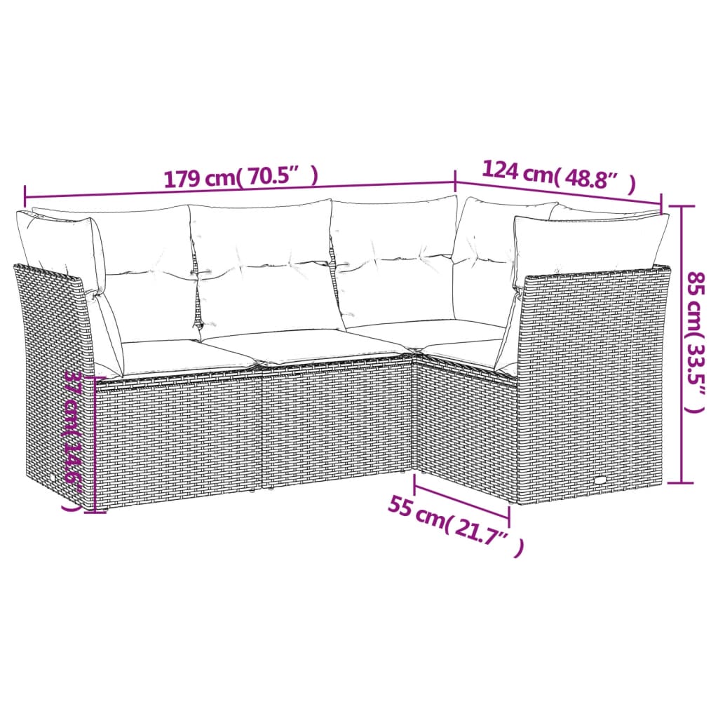vidaXL 4-delige Loungeset met kussens poly rattan beige afbeelding