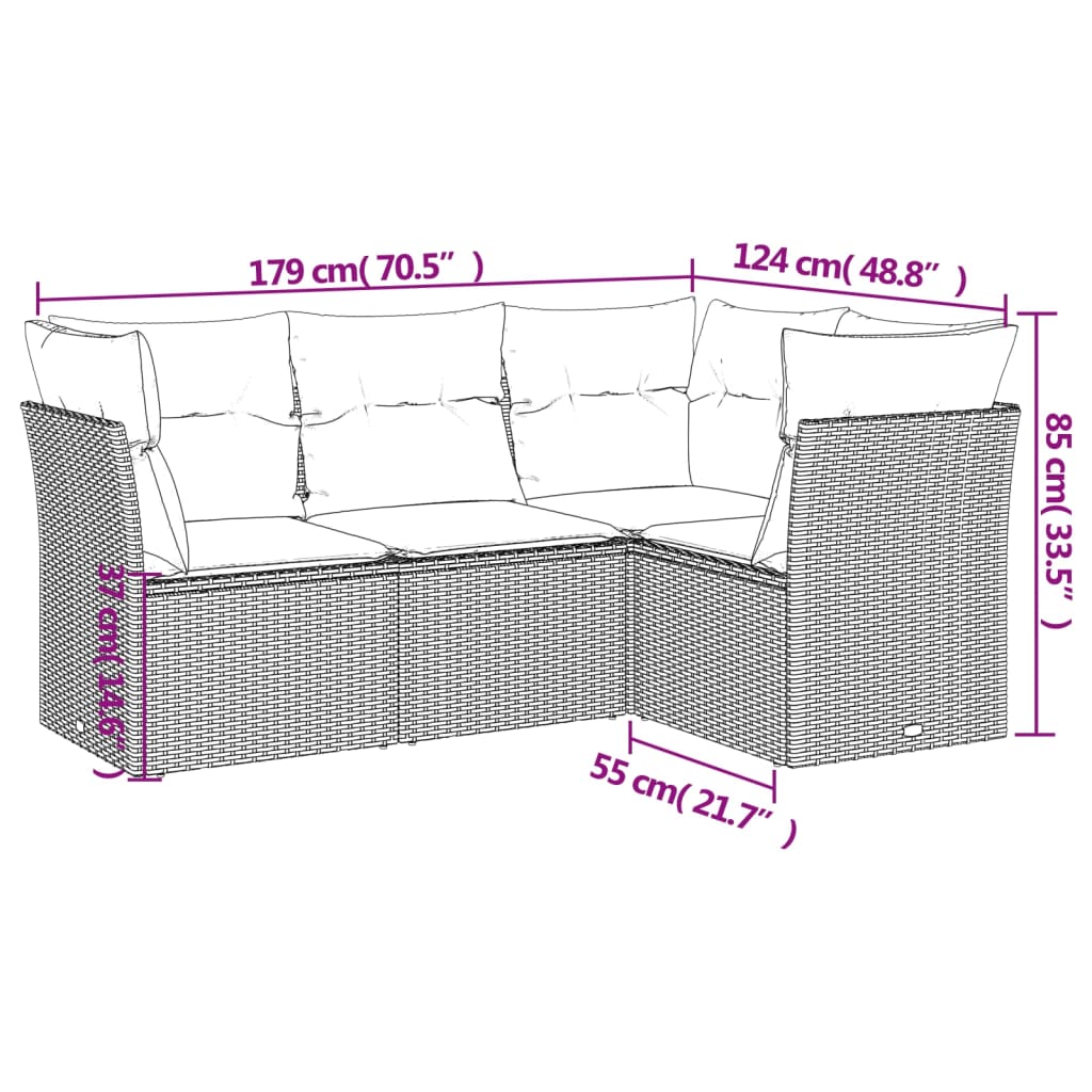 Set canapea de grădină cu perne, 4 piese, gri deschis poliratan 3249421 - imagine 3