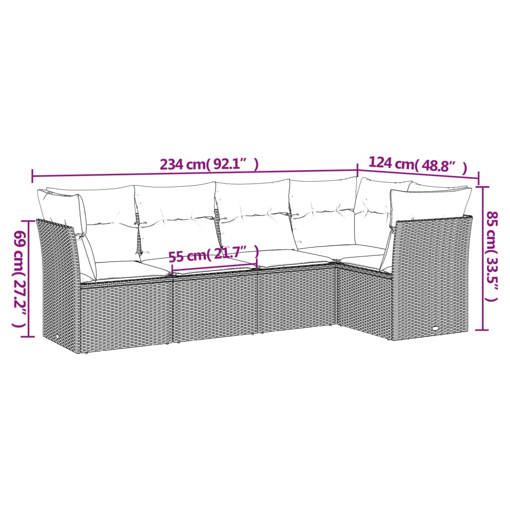 vidaXL 5-delige Loungeset met kussens poly rattan zwart afbeelding