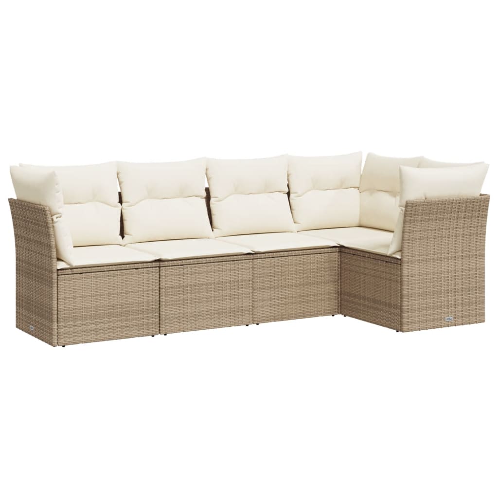Thumbnail - vidaXL 5-tlg. Garten-Sofagarnitur mit Kissen Beige Poly Rattan