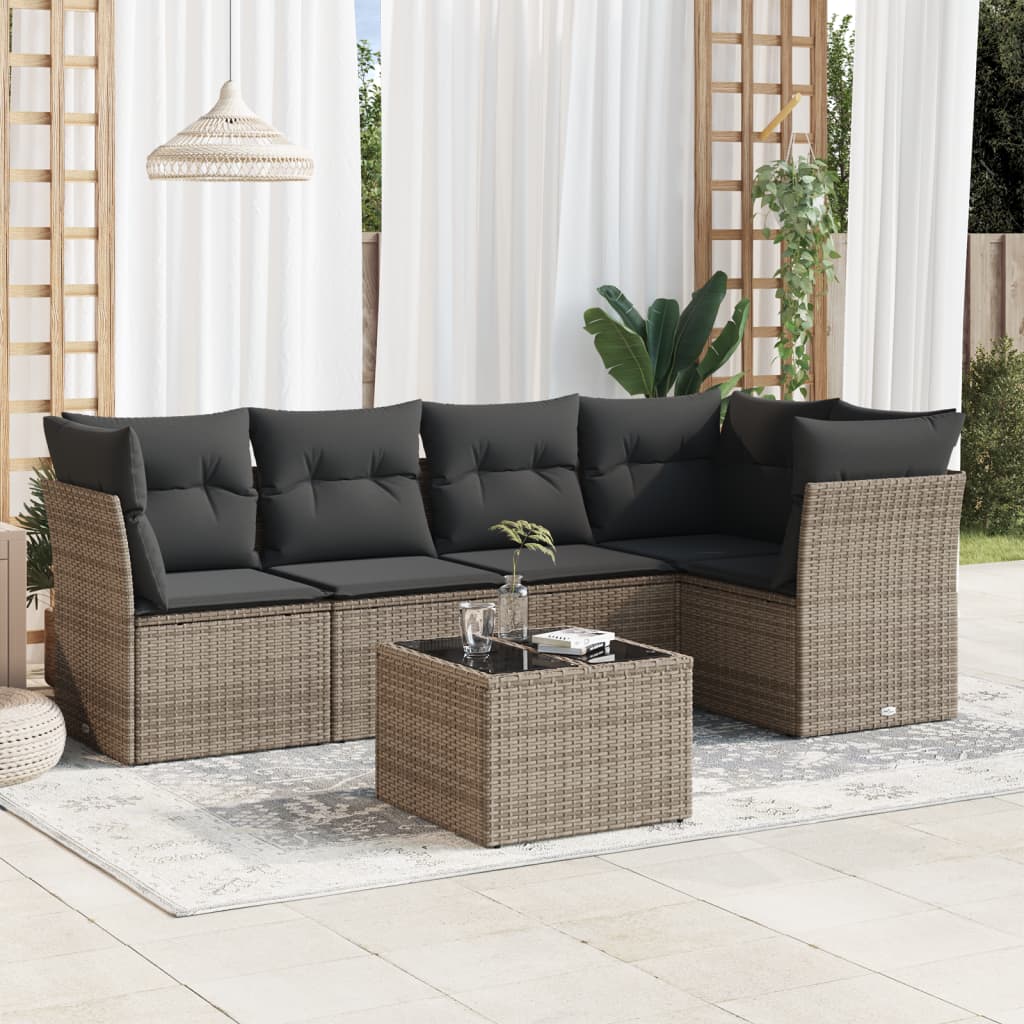 vidaXL 6-tlg. Garten-Sofagarnitur mit Kissen Grau Poly Rattan