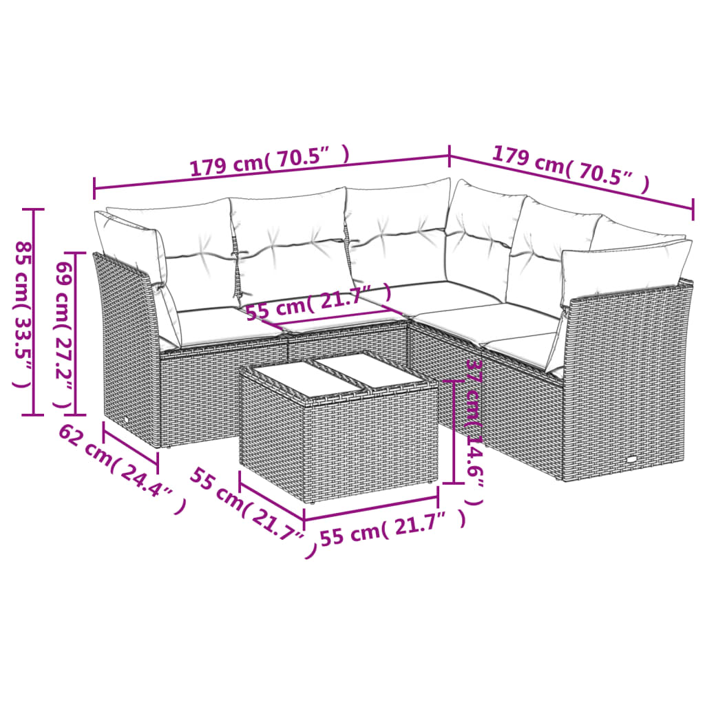 vidaXL 6-delige Loungeset met kussens poly rattan zwart afbeelding