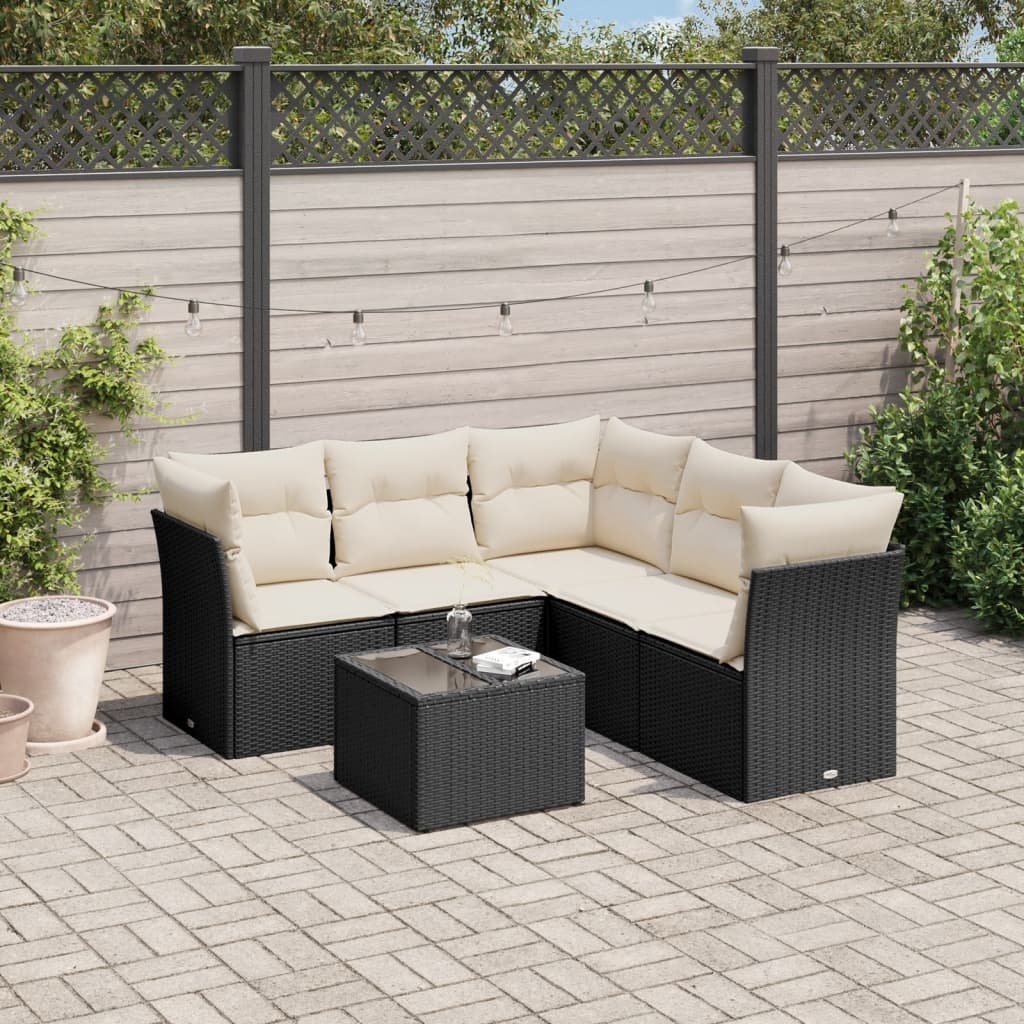 6-tlg. Garten-Sofagarnitur mit Kissen Schwarz Poly Rattan