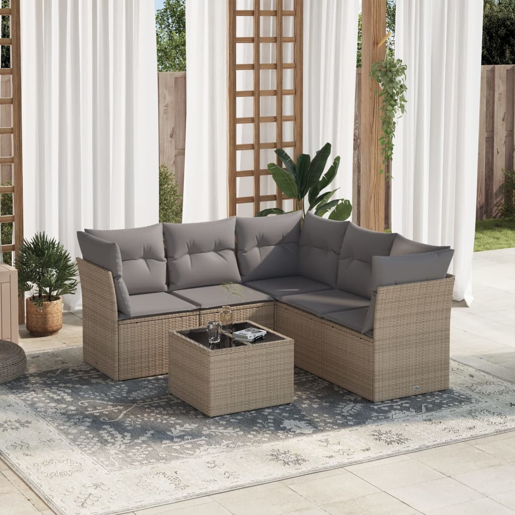 vidaXL 6-tlg. Garten-Sofagarnitur mit Kissen Beige Poly Rattan