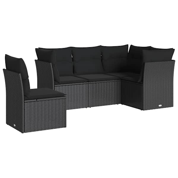 vidaXL 5-osaline aiadiivanikomplekt patjadega, must, pol&uuml;rotang