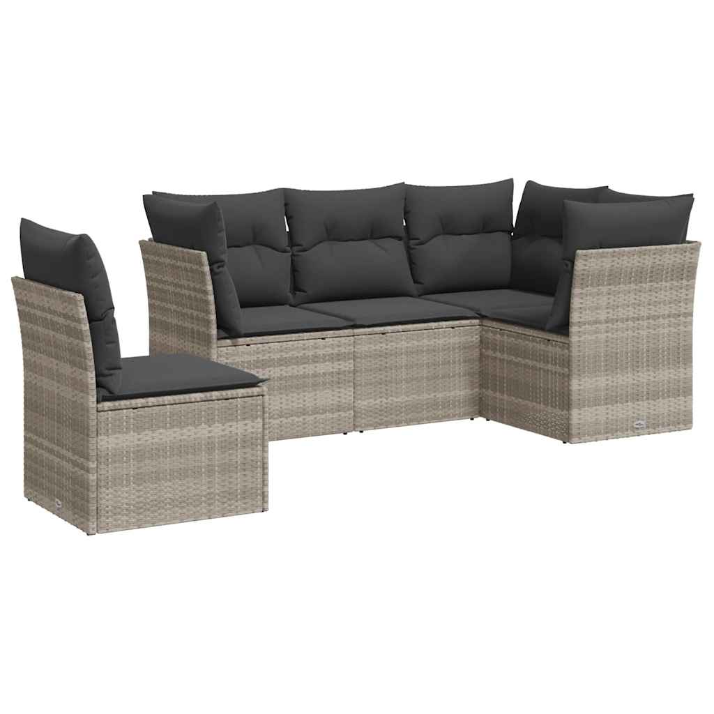 Thumbnail - vidaXL 5-tlg. Garten-Sofagarnitur mit Kissen Hellgrau Poly Rattan