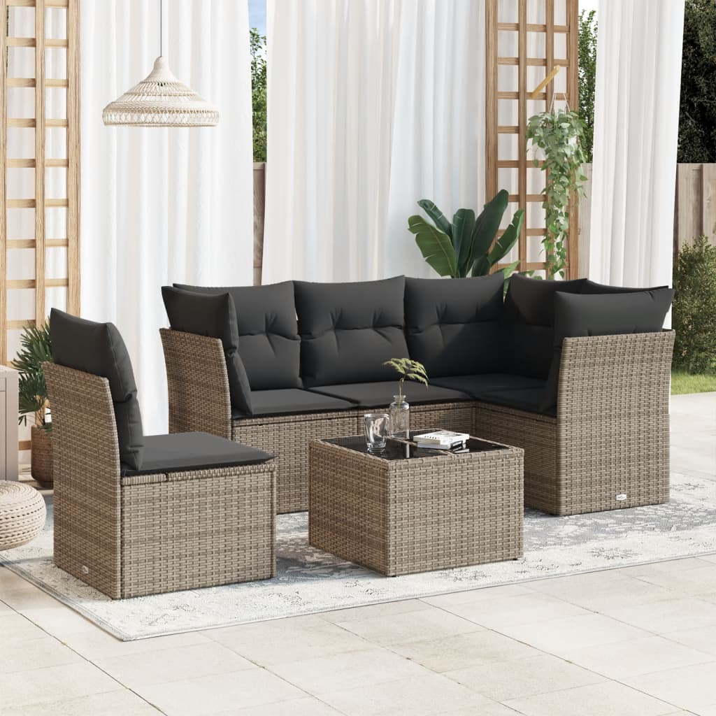 vidaXL 6-tlg. Garten-Sofagarnitur mit Kissen Grau Poly Rattan