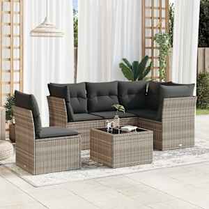 Vrtna sedežna garnitura 6-delna z blazinami siv poli ratan