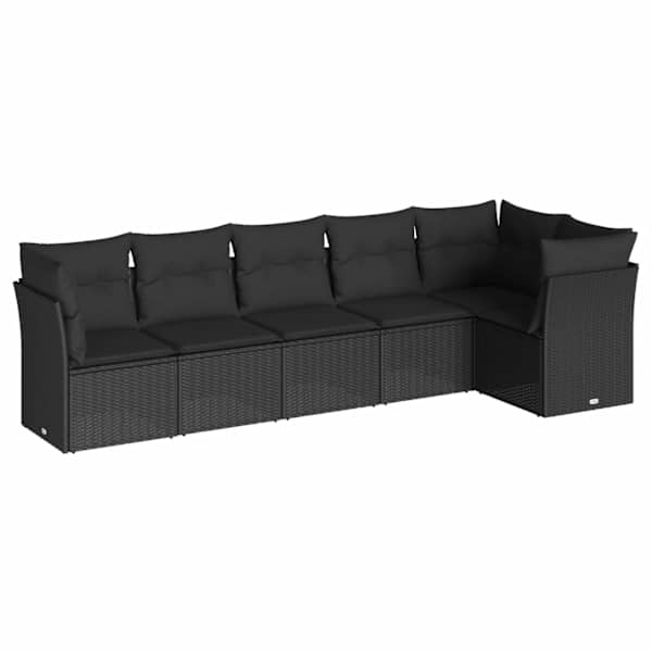 vidaXL 6-osaline aiadiivani komplekt patjadega, must, pol&uuml;rotang