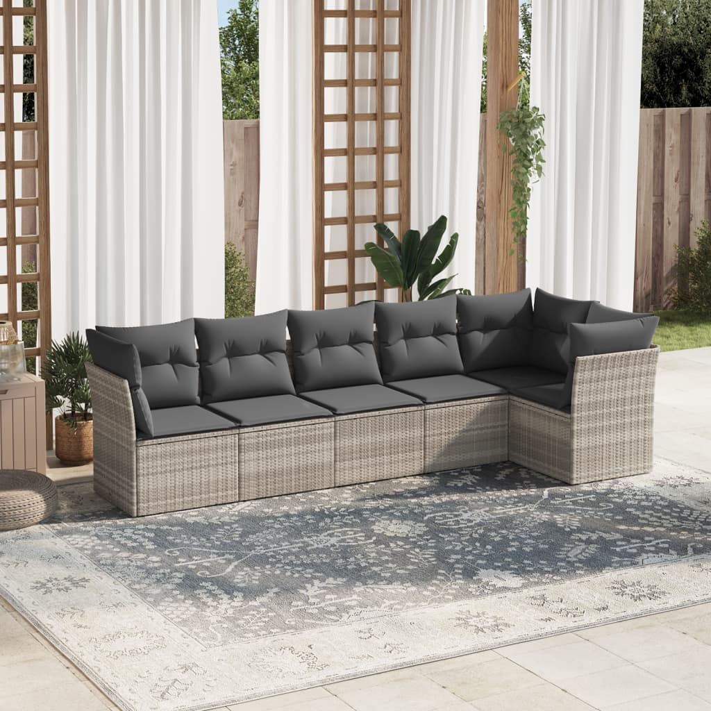 vidaXL 6-tlg. Garten-Sofagarnitur mit Kissen Hellgrau Poly Rattan